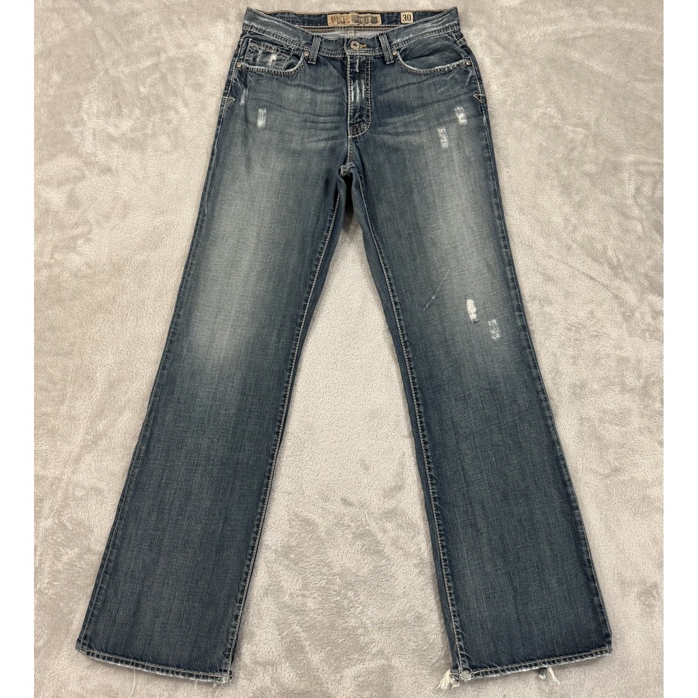 BKE Tyler Jeans Mens 30x34 Blue Medium Wash Relaxed Bootcut Denim Thick Stitch
